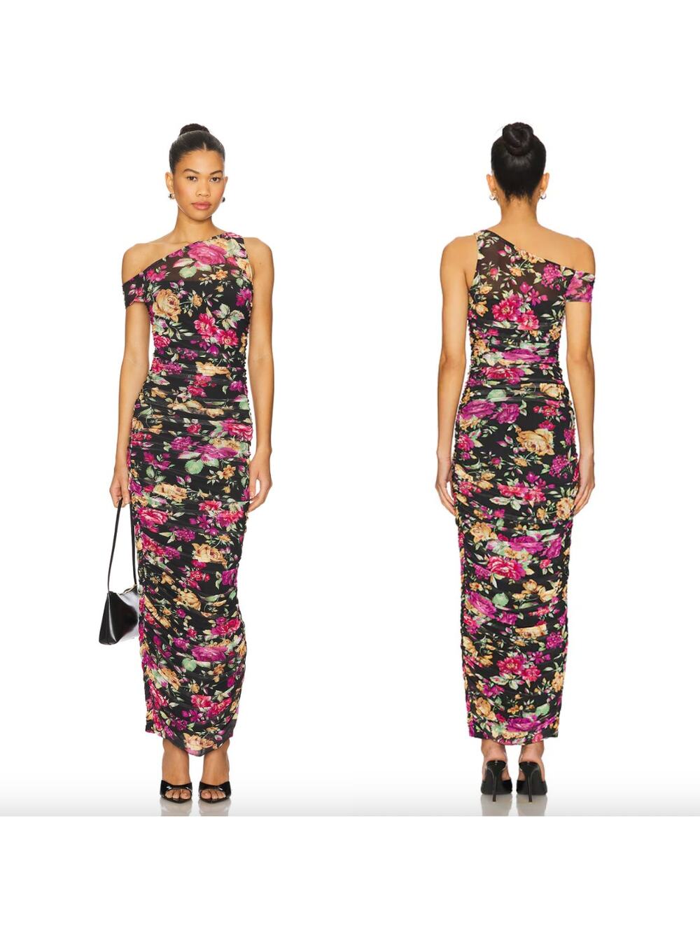 AFRM | NWT Biona Dress in Dusted Floral Print One Shoulder Mesh Maxi S